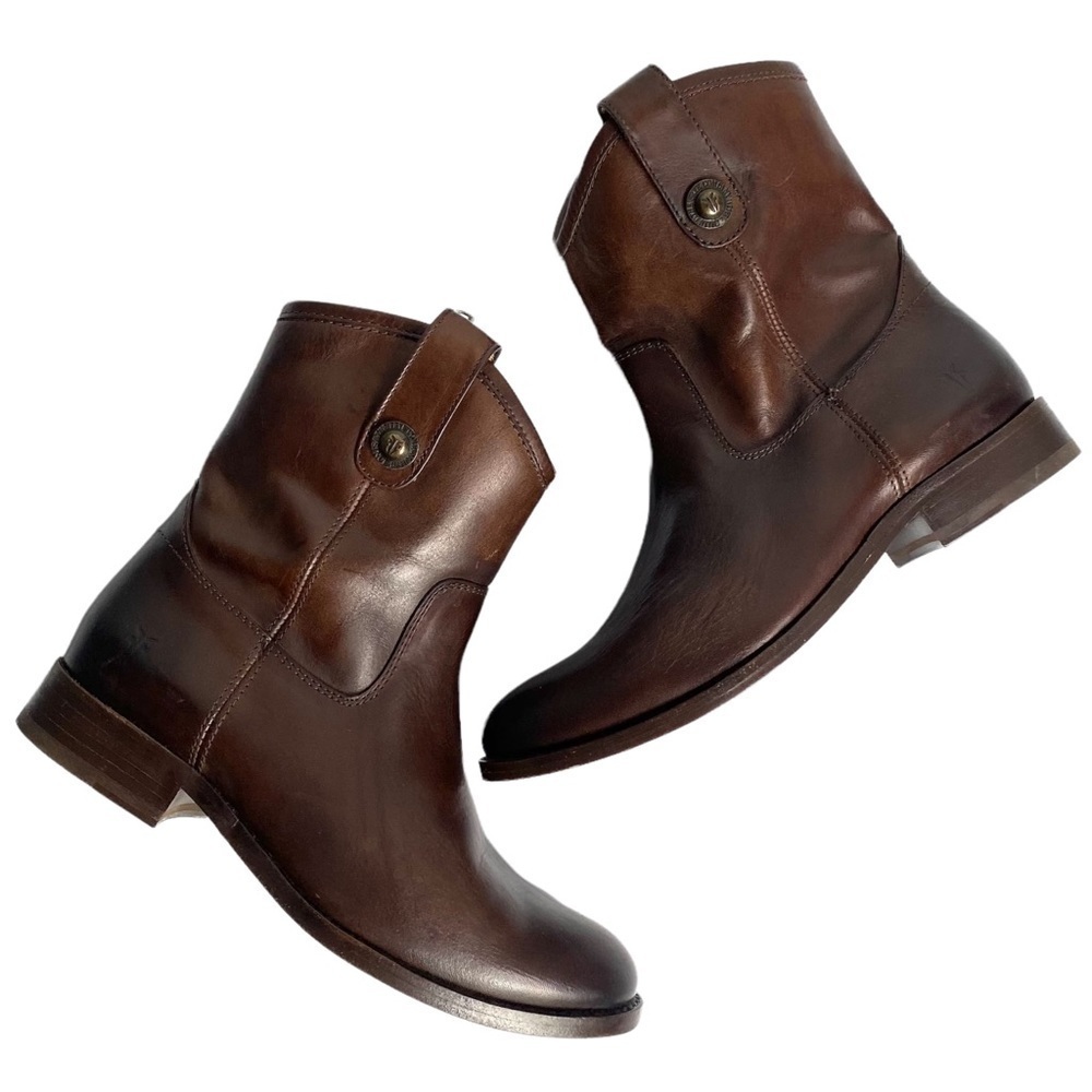 Frye Leather Side Zip Ankle Boots Melissa Button Short SZ 6.5B - Picture 8 of 11